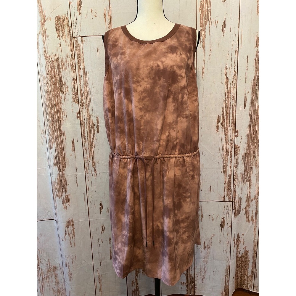 Athleta 1X Rincon Printed Dress Sleeveless Drawstring Waist Evian Hearth Rose